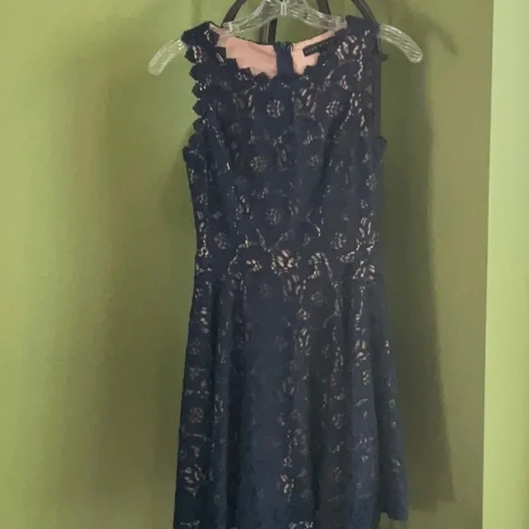 blue and tan lace dress Sexy Blue and Nude Dress - Blue Lace Dress - Sheath Dress